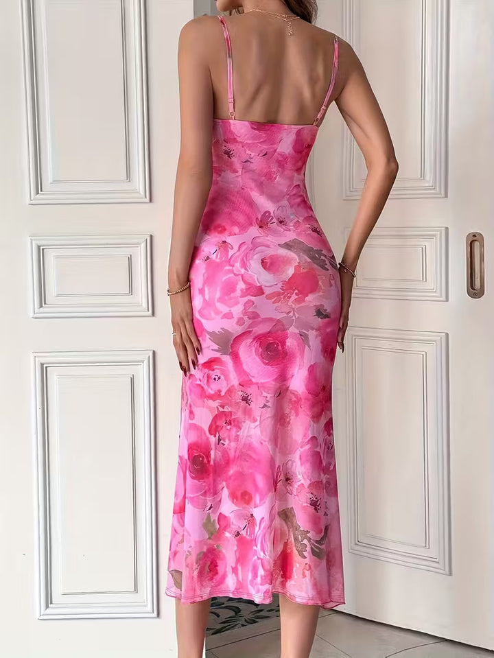 Women’s Floral Print Strap Midi Dress