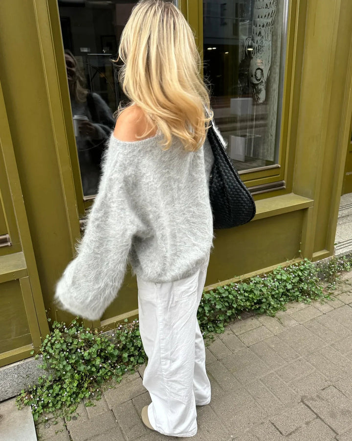 Women’s Fuzzy Knit Jumper with Round Neckline