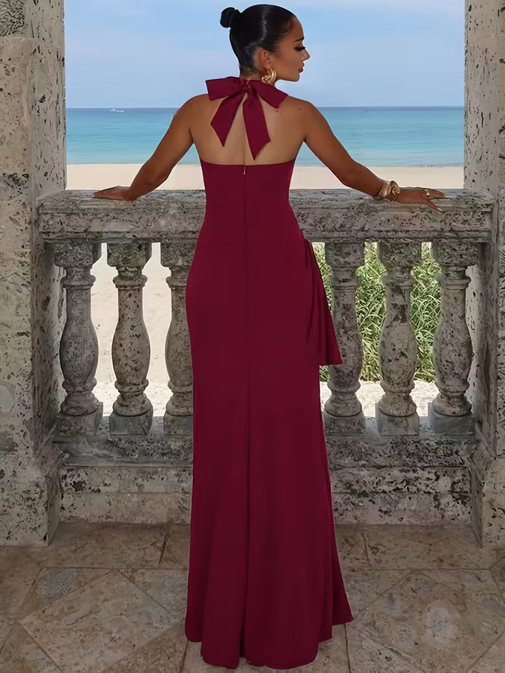 Women’s Halter Neck Maxi Dress with High Side Slit