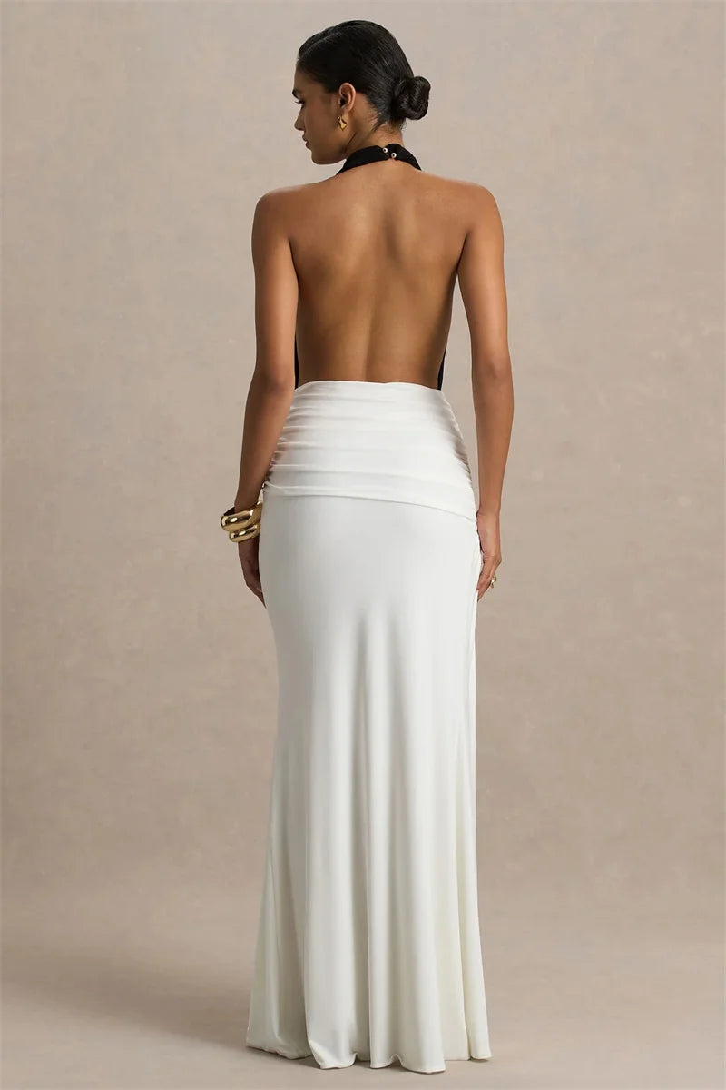 Women’s Halter-Neck Plunge Maxi Dress