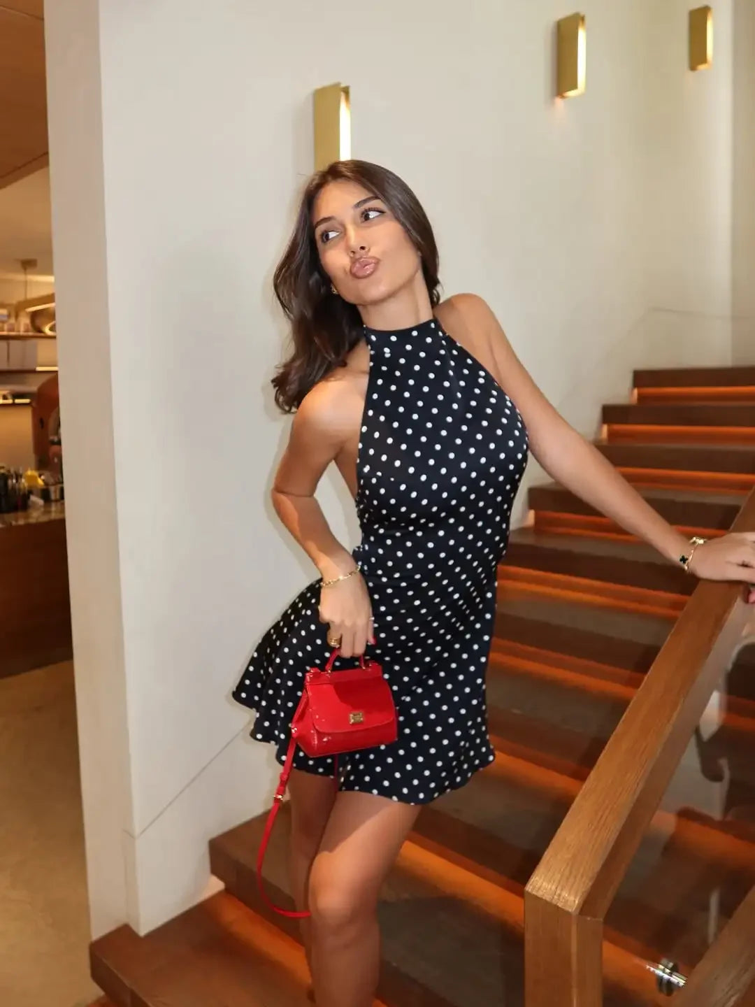 Women’s Halter Neck Polka Dot Mini Dress