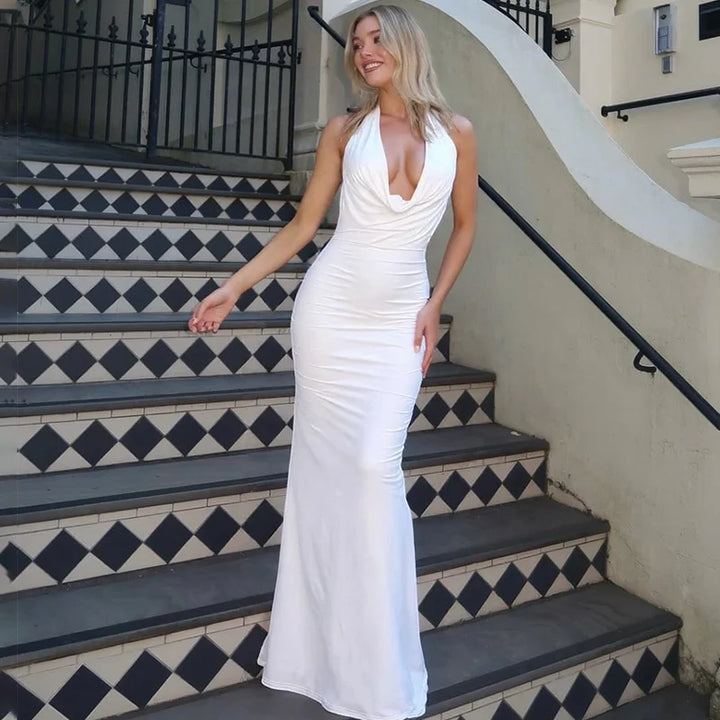 Women’s Halter Neck Ruched Maxi Dress