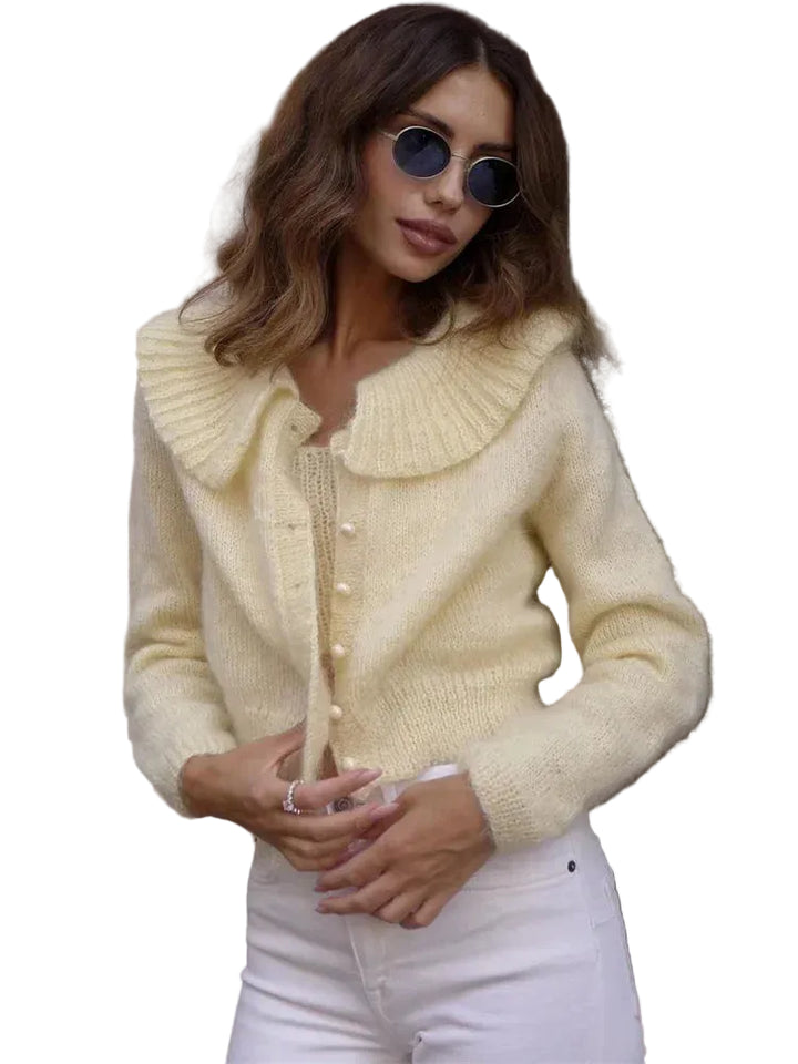 Women’s Knit Button Front Cardigan with Ribbed Collar