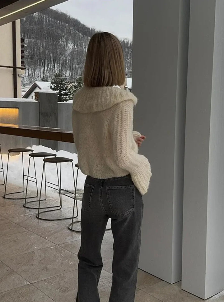 Women’s Knit Button Front Cardigan with Ribbed Collar