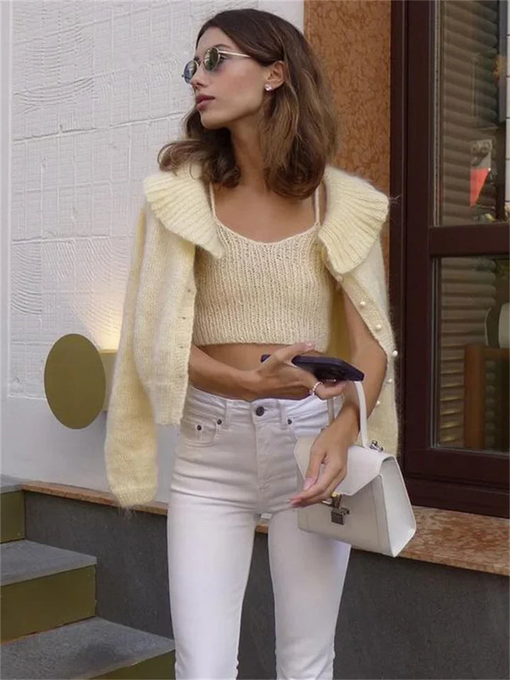 Women’s Knit Button Front Cardigan with Ribbed Collar