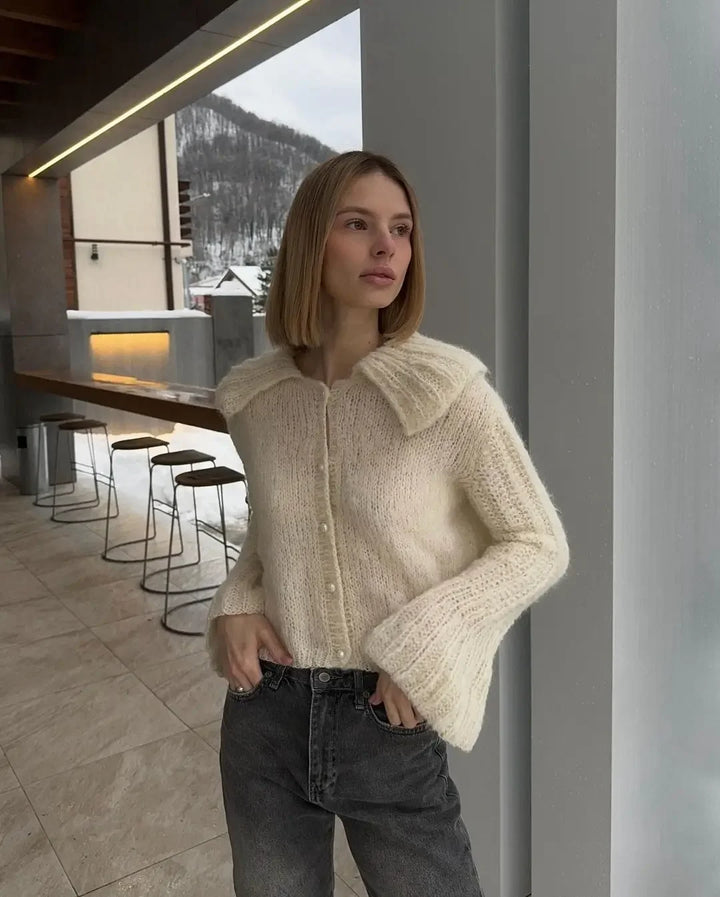 Women’s Knit Button Front Cardigan with Ribbed Collar
