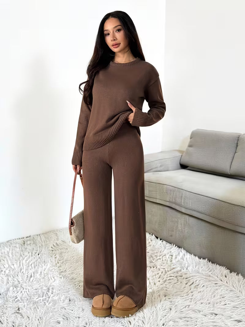 Women’s Knit Long Sleeve Top and Wide Leg Trousers Set