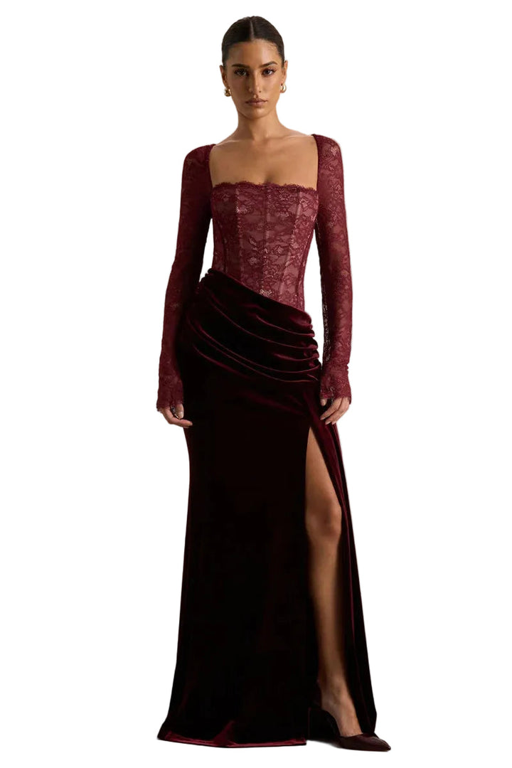 Women’s Lace Bodice Velvet Maxi Dress