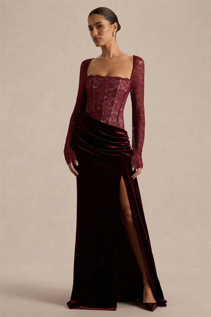 Women’s Lace Bodice Velvet Maxi Dress