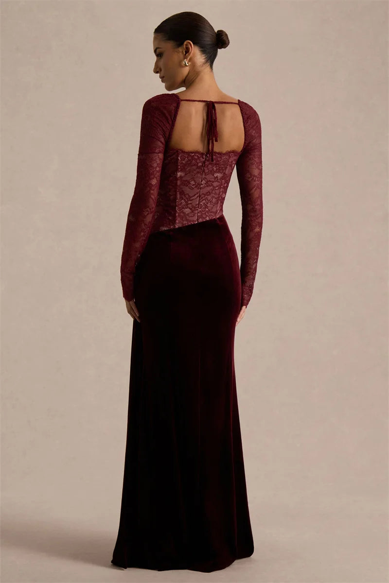 Women’s Lace Bodice Velvet Maxi Dress