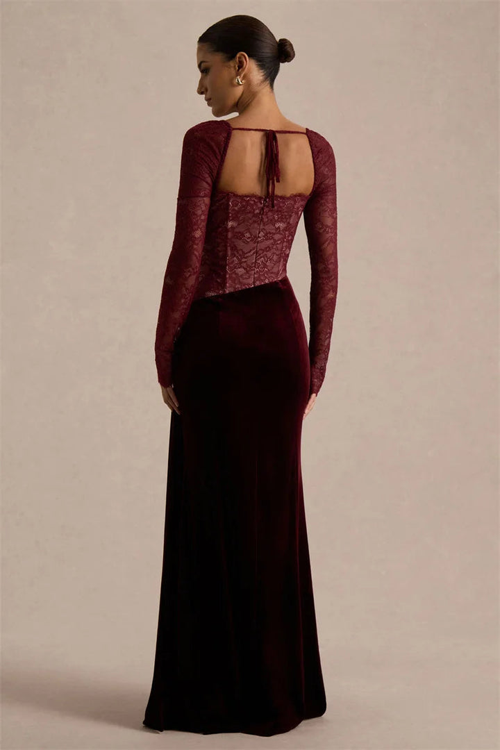 Women’s Lace Bodice Velvet Maxi Dress