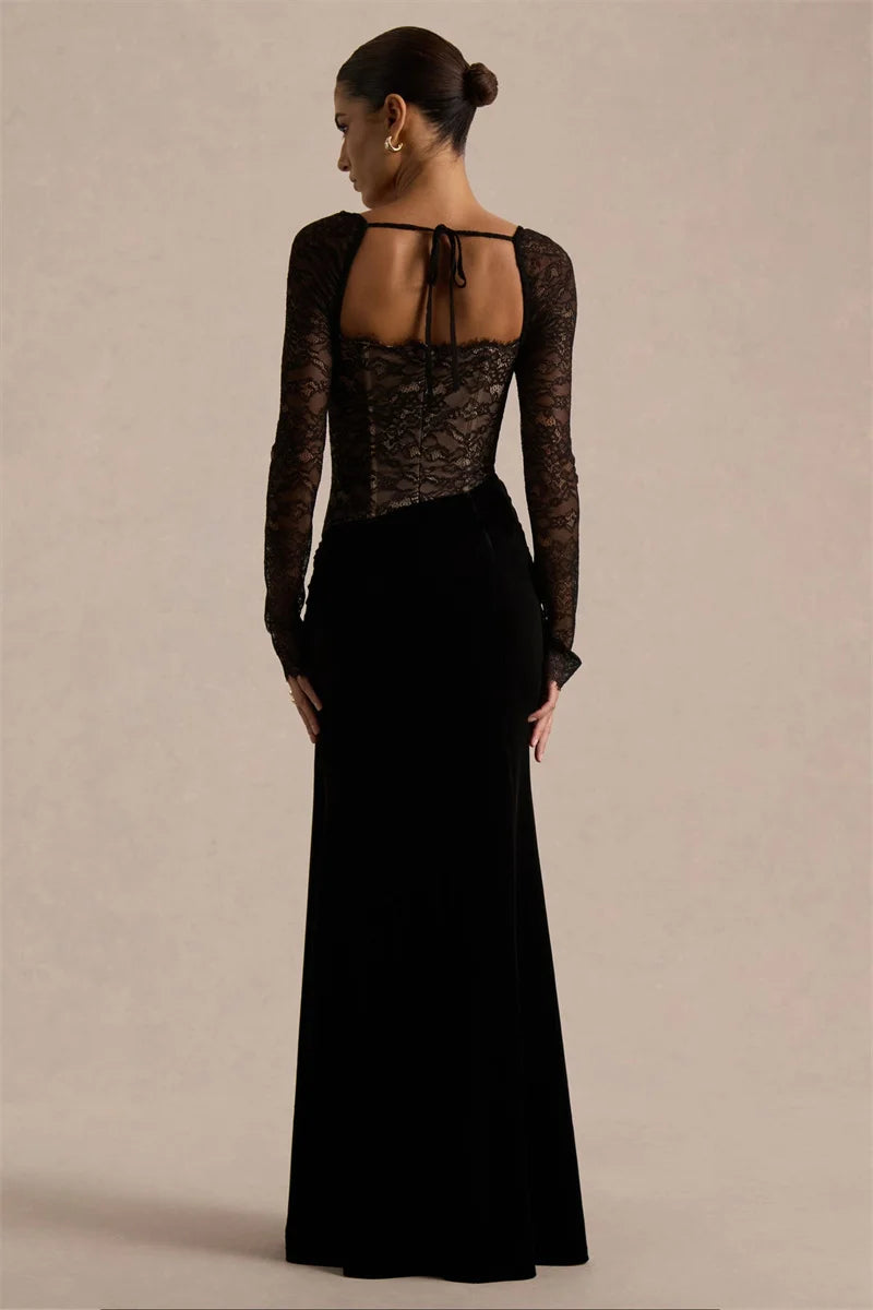 Women’s Lace Bodice Velvet Maxi Dress