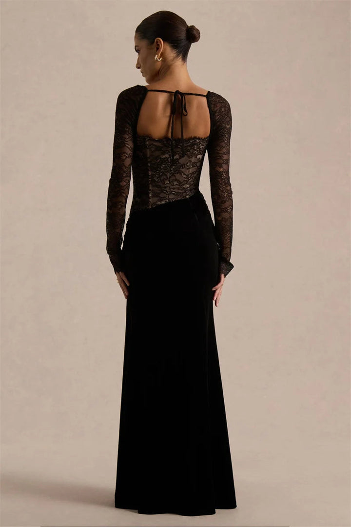Women’s Lace Bodice Velvet Maxi Dress