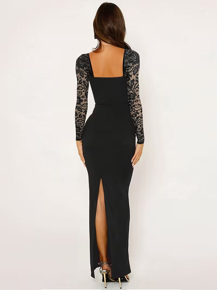 Women’s Lace Long Sleeve Maxi Dress with Sweetheart Neckline