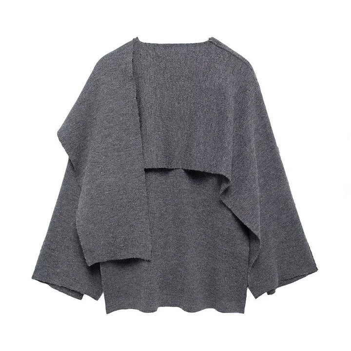 Women’s Layered Poncho Style Knit Top with Button Detail