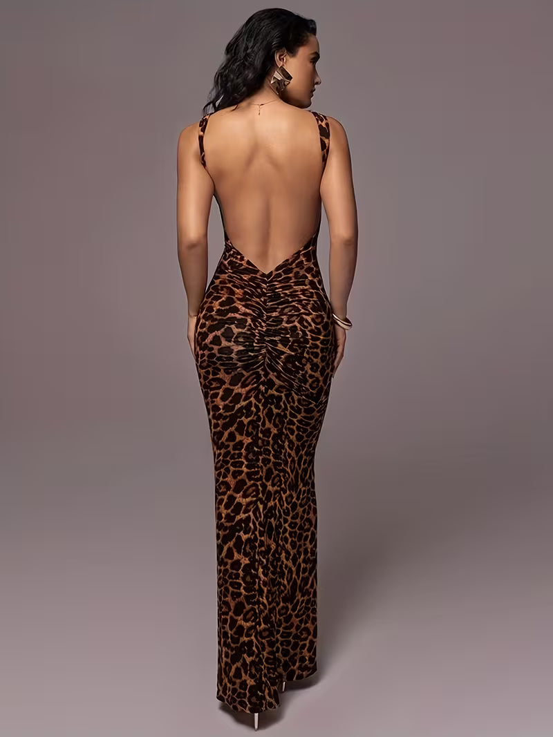 Women’s Leopard Print Sleeveless Maxi Dress