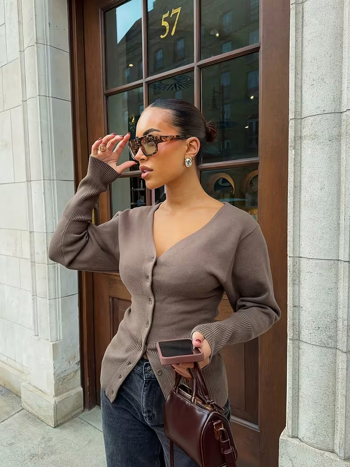 Women’s Long Sleeve Button Front Knit Cardigan Top