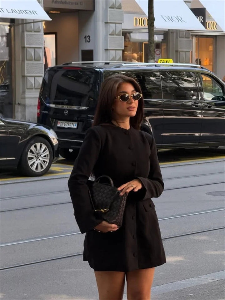 Women’s Long Sleeve Button Front Mini Dress