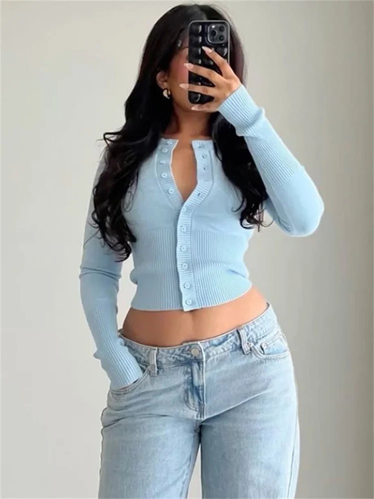 Women’s Long Sleeve Button Front Ribbed Waist Cardigan
