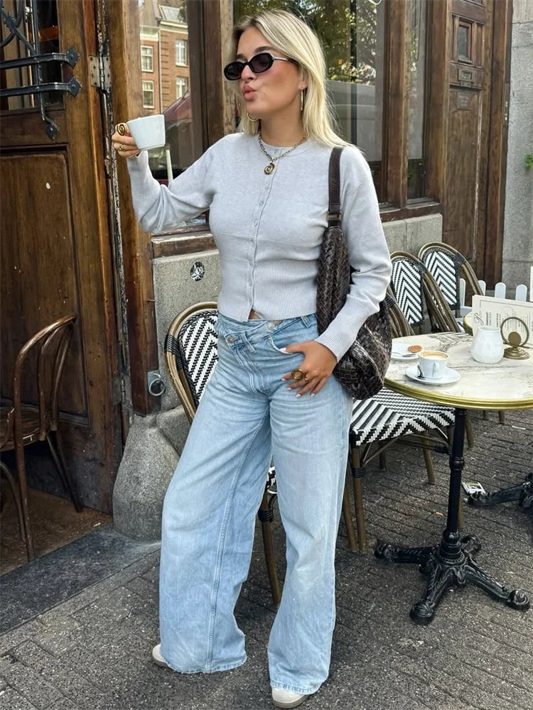 Women’s Long Sleeve Button Front Ribbed Waist Cardigan