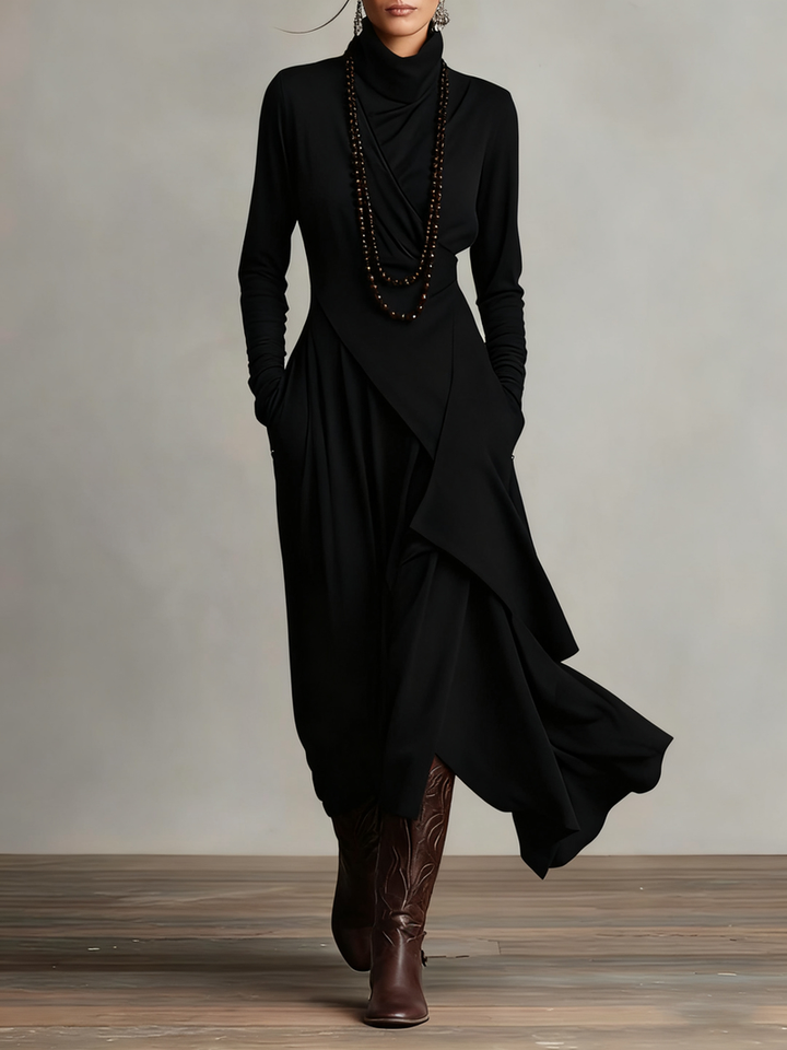 Women’s Long Sleeve High Neck Draped Maxi Dress