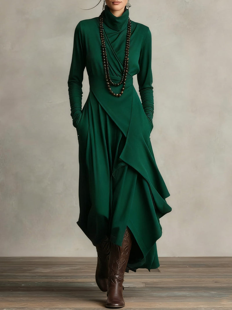 Women’s Long Sleeve High Neck Draped Maxi Dress