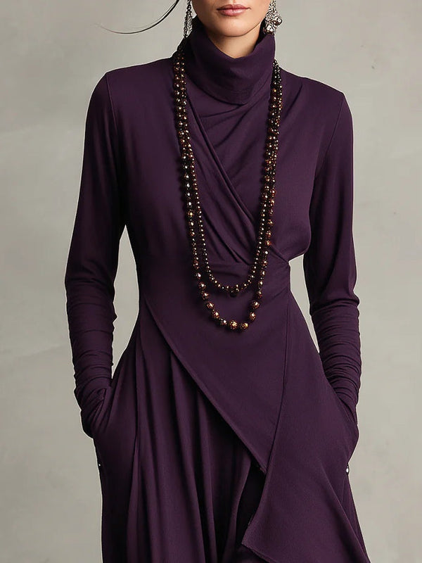 Women’s Long Sleeve High Neck Draped Maxi Dress
