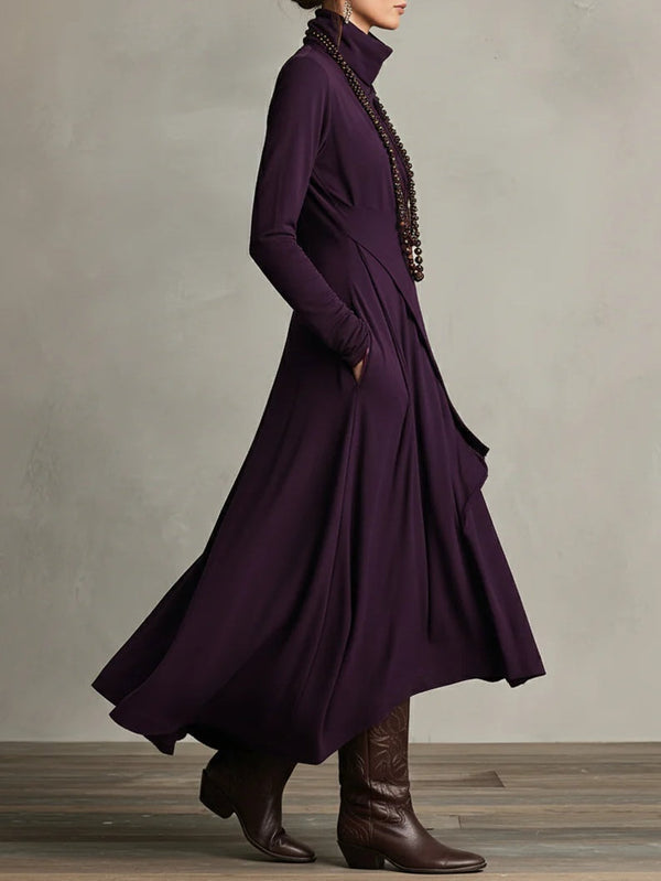 Women’s Long Sleeve High Neck Draped Maxi Dress