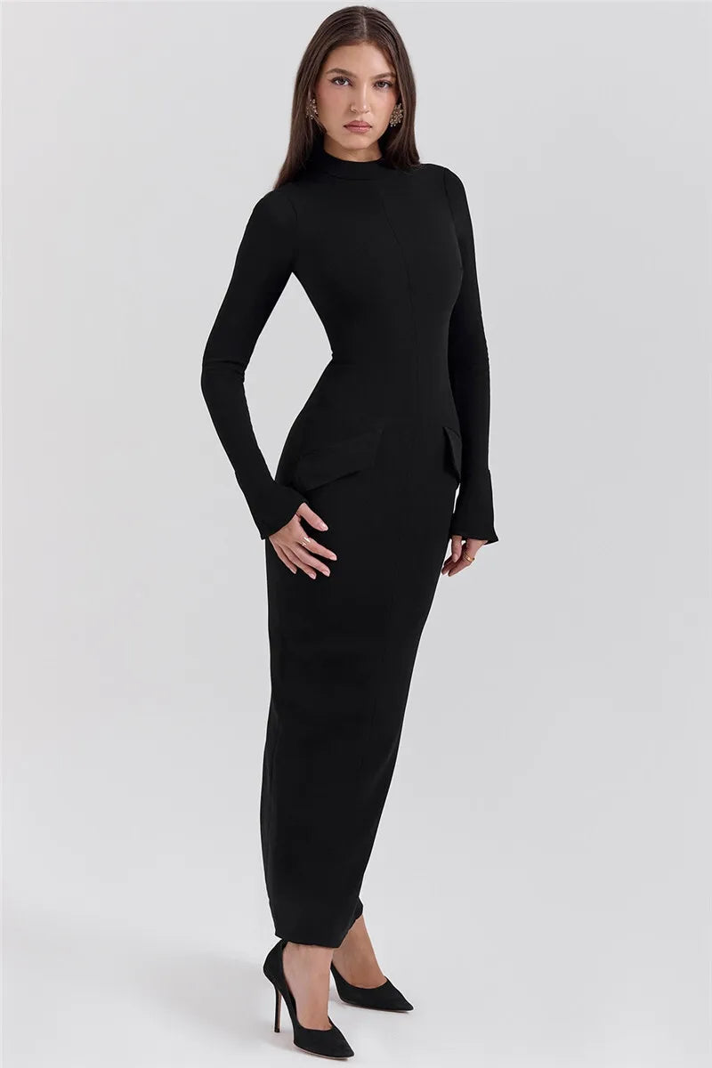 Women’s Long Sleeve High Neck Maxi Dress