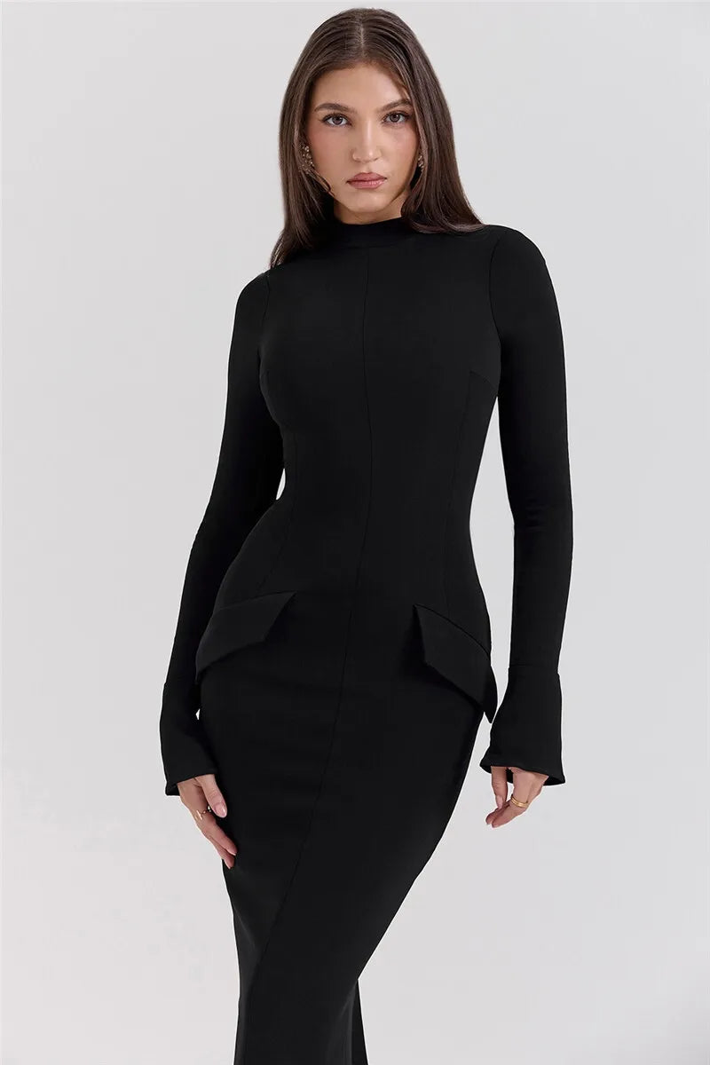 Women’s Long Sleeve High Neck Maxi Dress