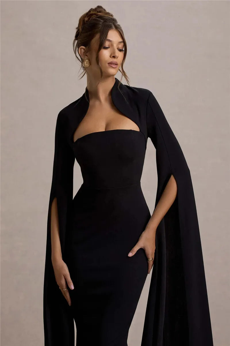 Women’s Long Sleeve Midi Dress with Slit Sleeves