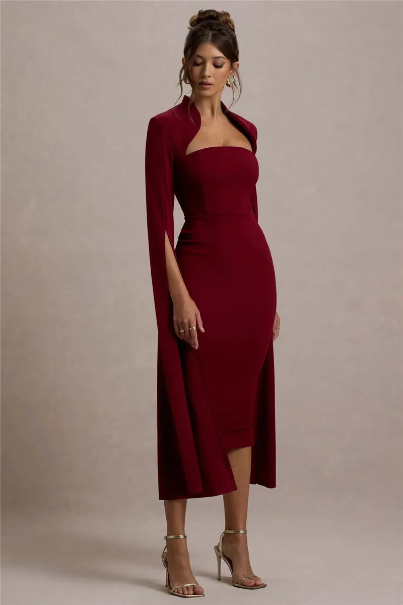 Women’s Long Sleeve Midi Dress with Slit Sleeves
