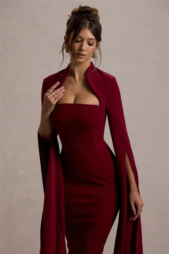 Women’s Long Sleeve Midi Dress with Slit Sleeves