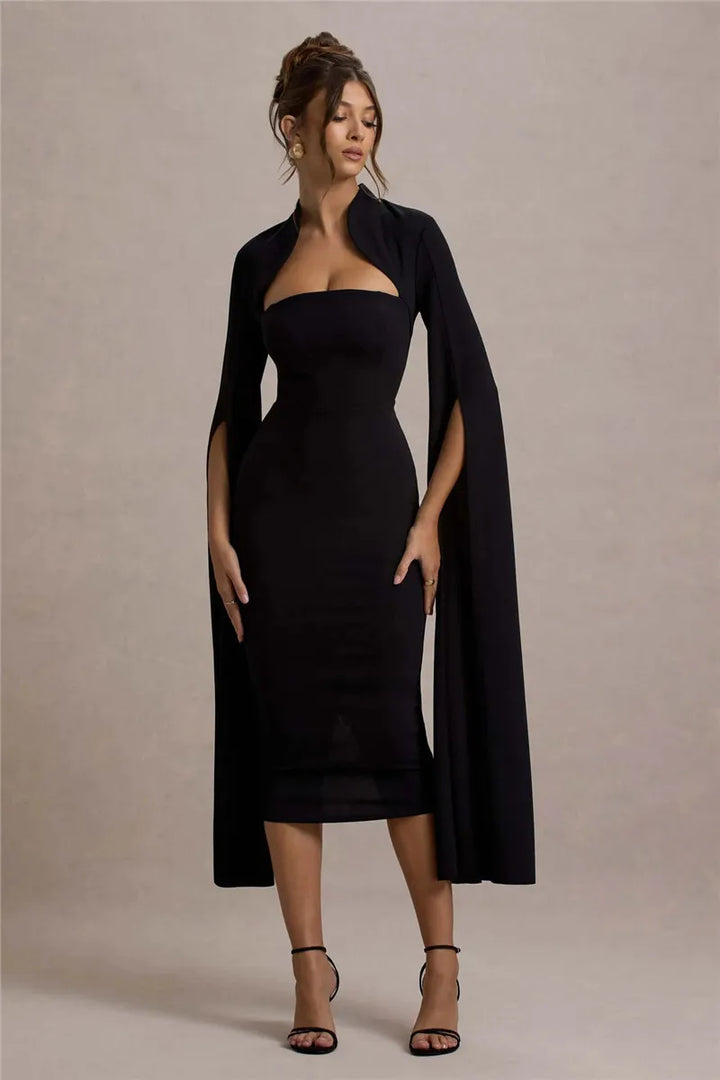 Women’s Long Sleeve Midi Dress with Slit Sleeves
