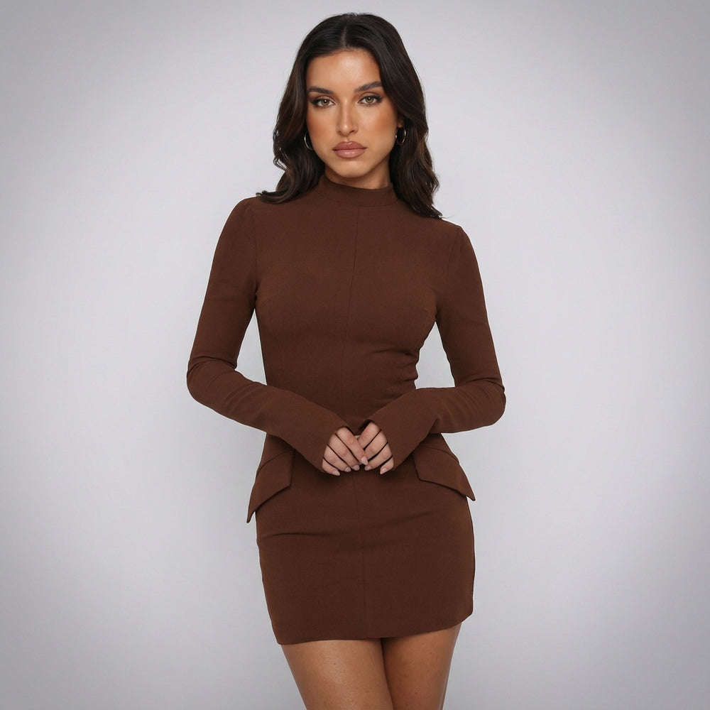 Women’s Long Sleeve Mini Dress with High Neckline