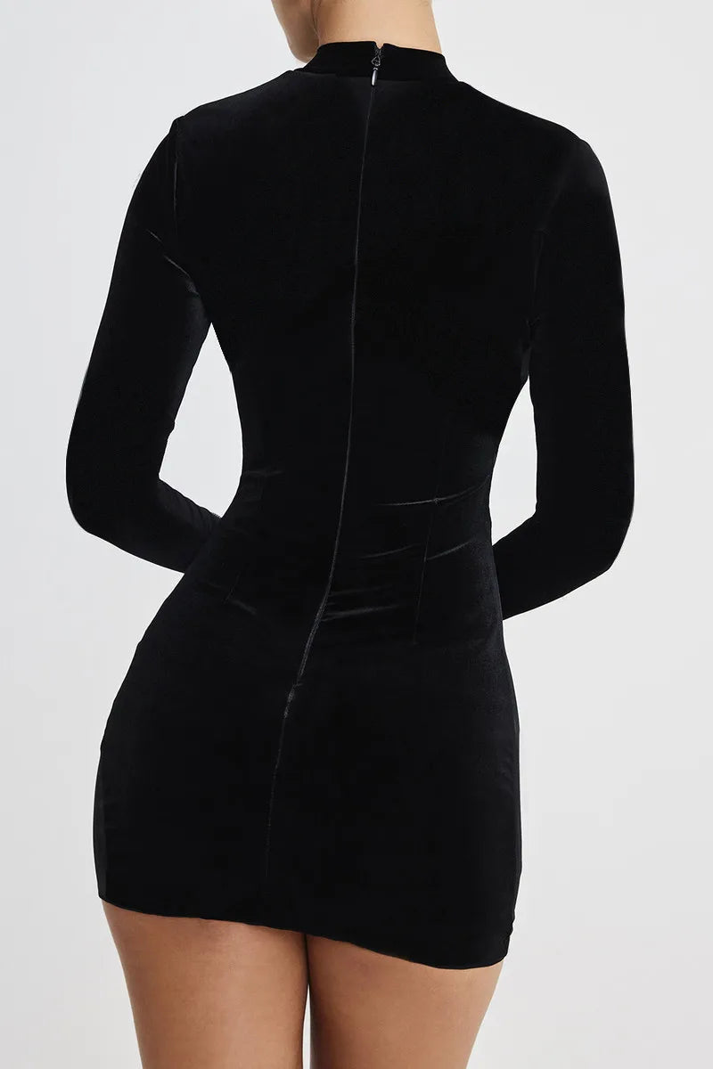 Women’s Long Sleeve Mini Dress with Sheer Panel Detail
