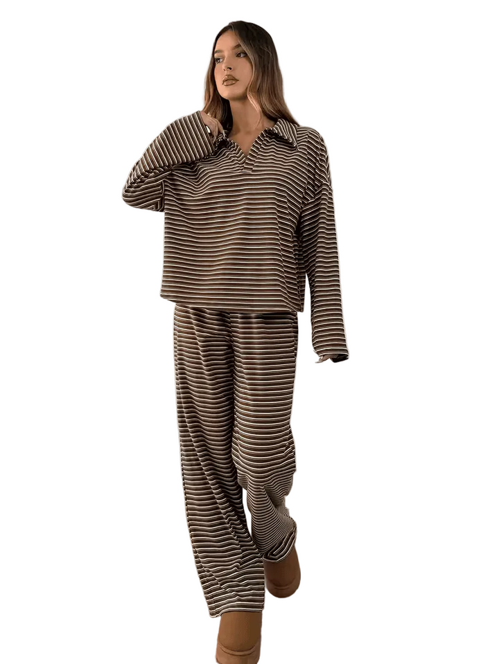 Women’s Long Sleeve Striped Shirt and Trousers Set