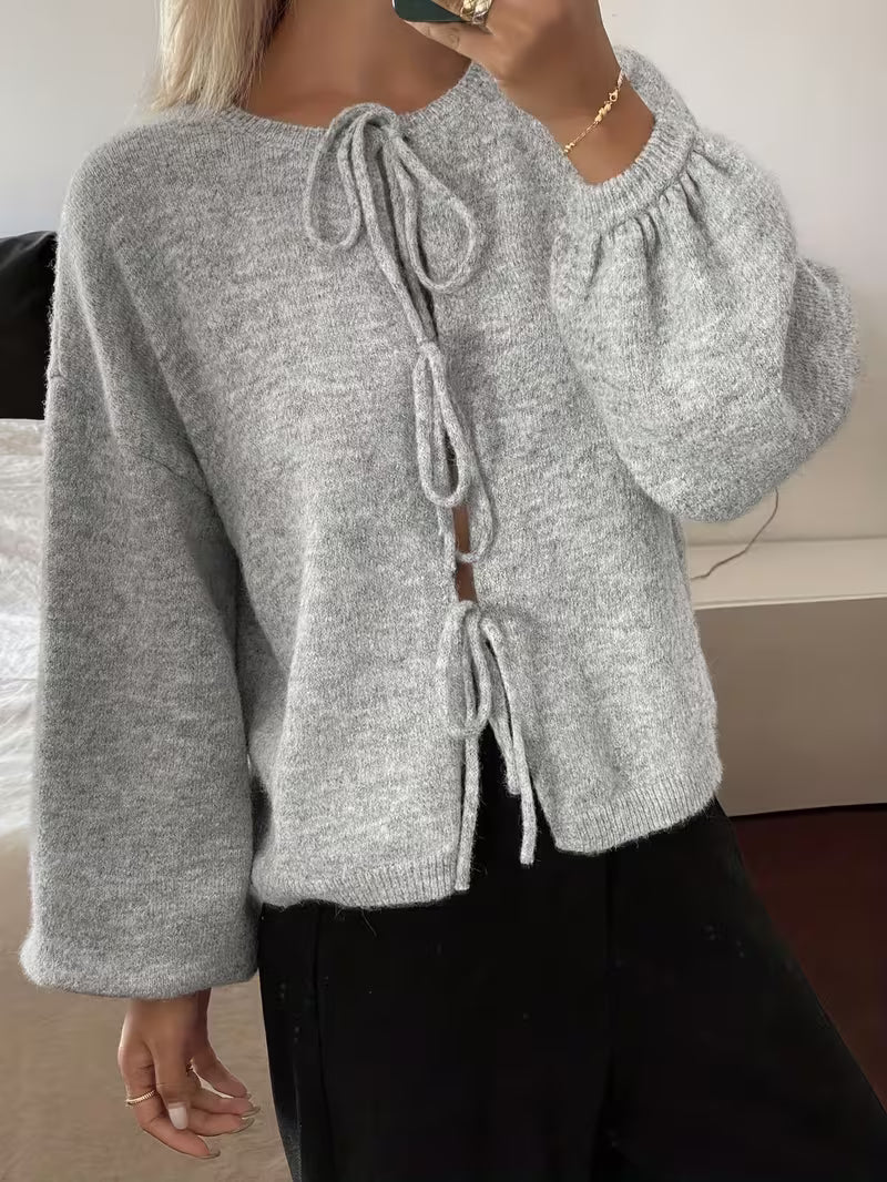 Women’s Long Sleeve Tie Front Knit Sweater