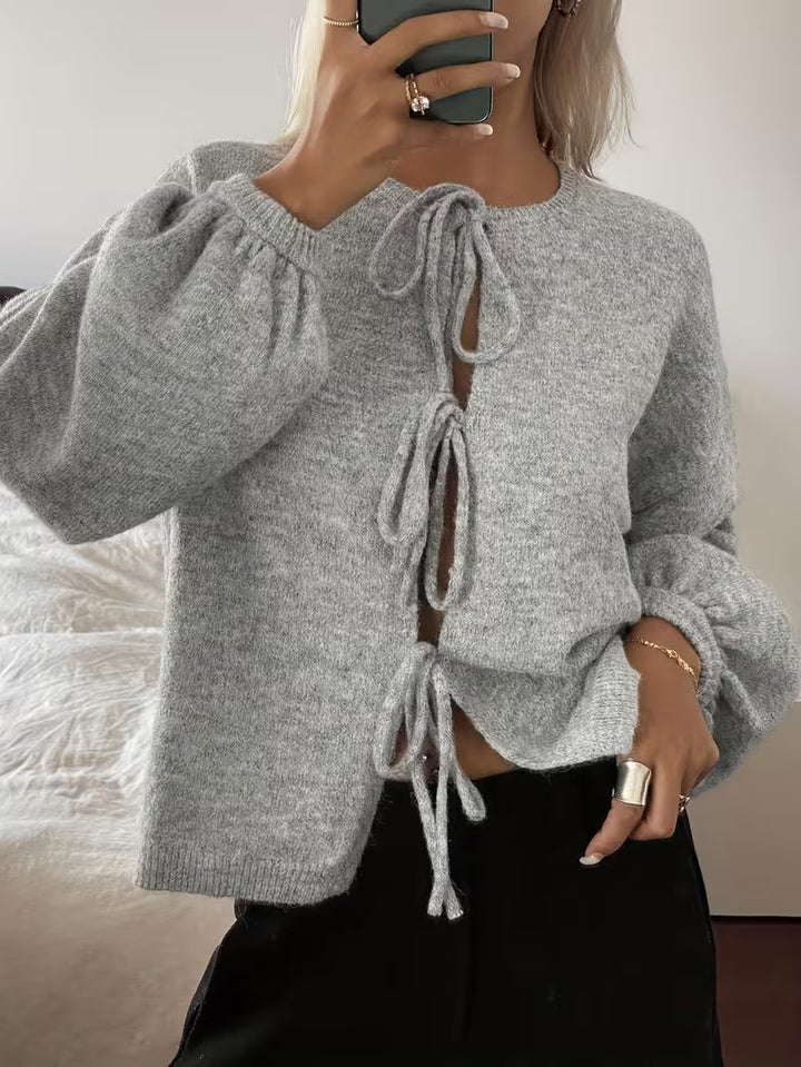 Women’s Long Sleeve Tie Front Knit Sweater