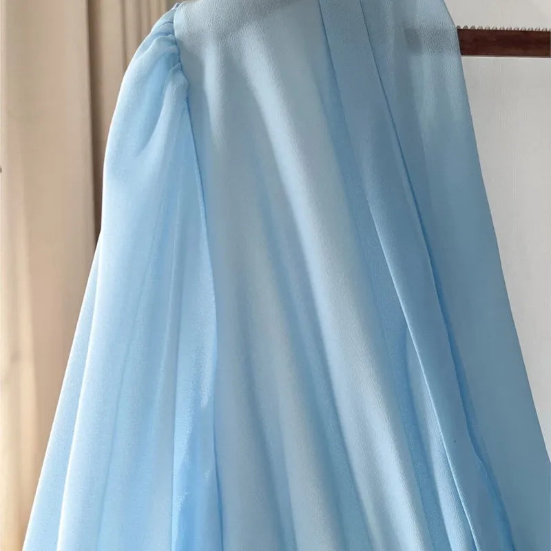 Women’s Long Sleeve V Neck Printed Maxi Dress with Sheer Skirt
