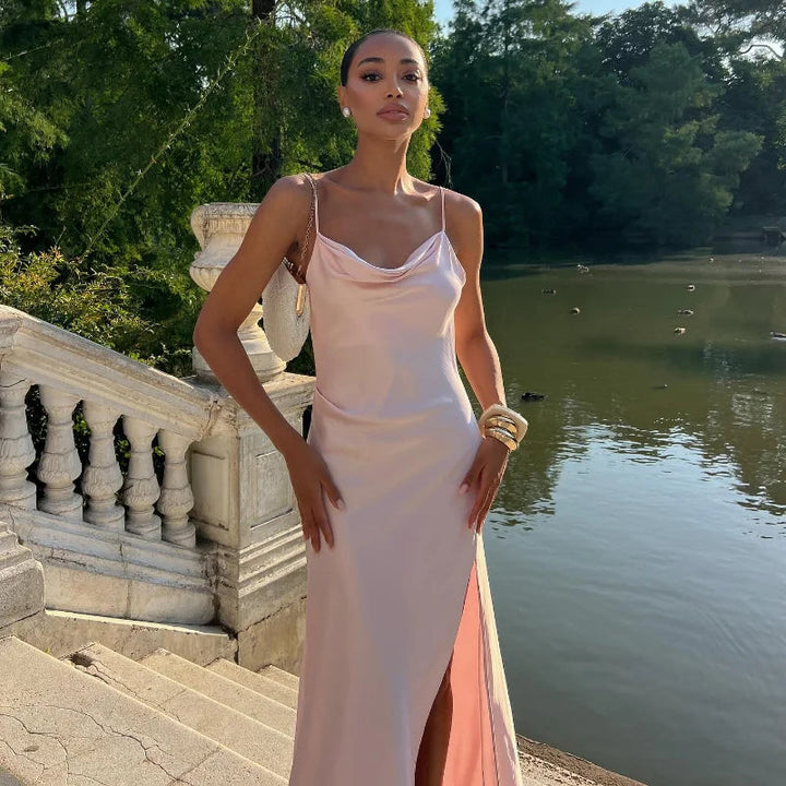 Women’s Maxi Dress with Cowl Neck and Spaghetti Straps