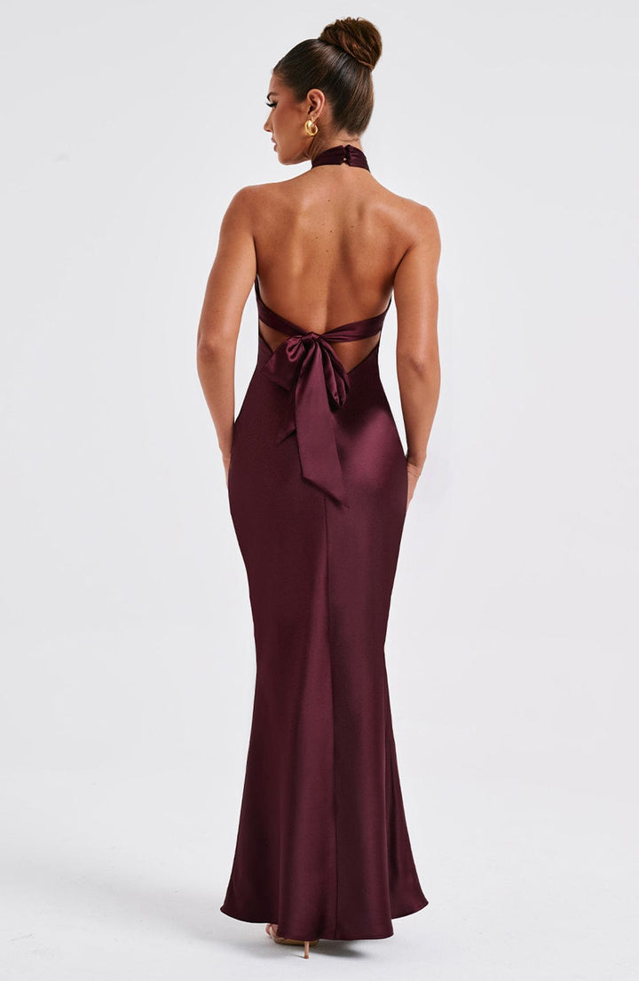 Women’s Maxi Dress with Cross Halter Neck and Fitted Silhouette