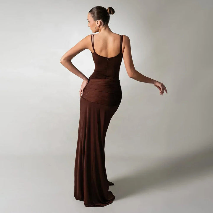 Women’s Maxi Dress with Double Straps and Ruched Bodice