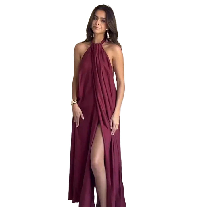 Women’s Maxi Dress with Halter Neck and Draped Front Opening