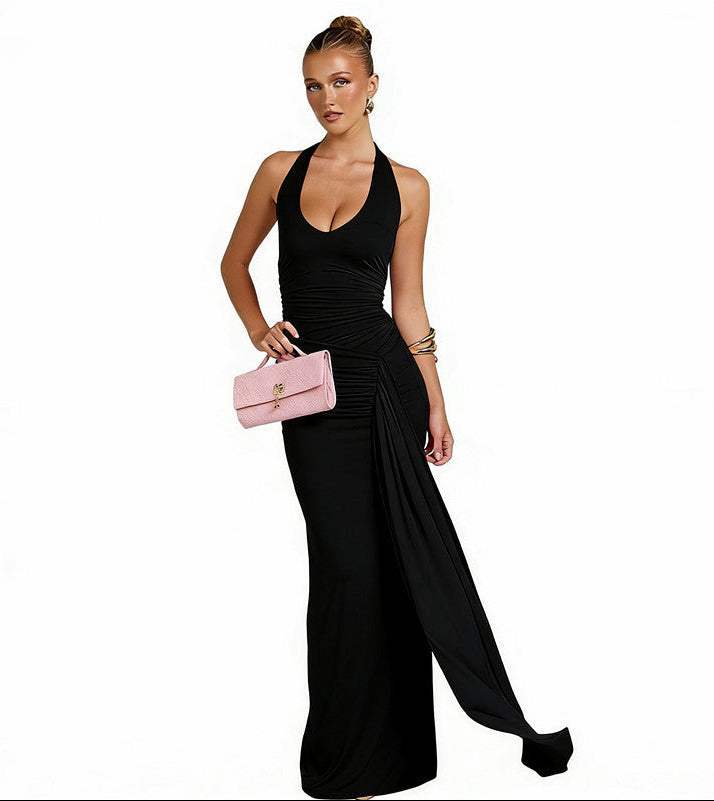 Women’s Maxi Dress with Halter Neck and Ruched Side Detail