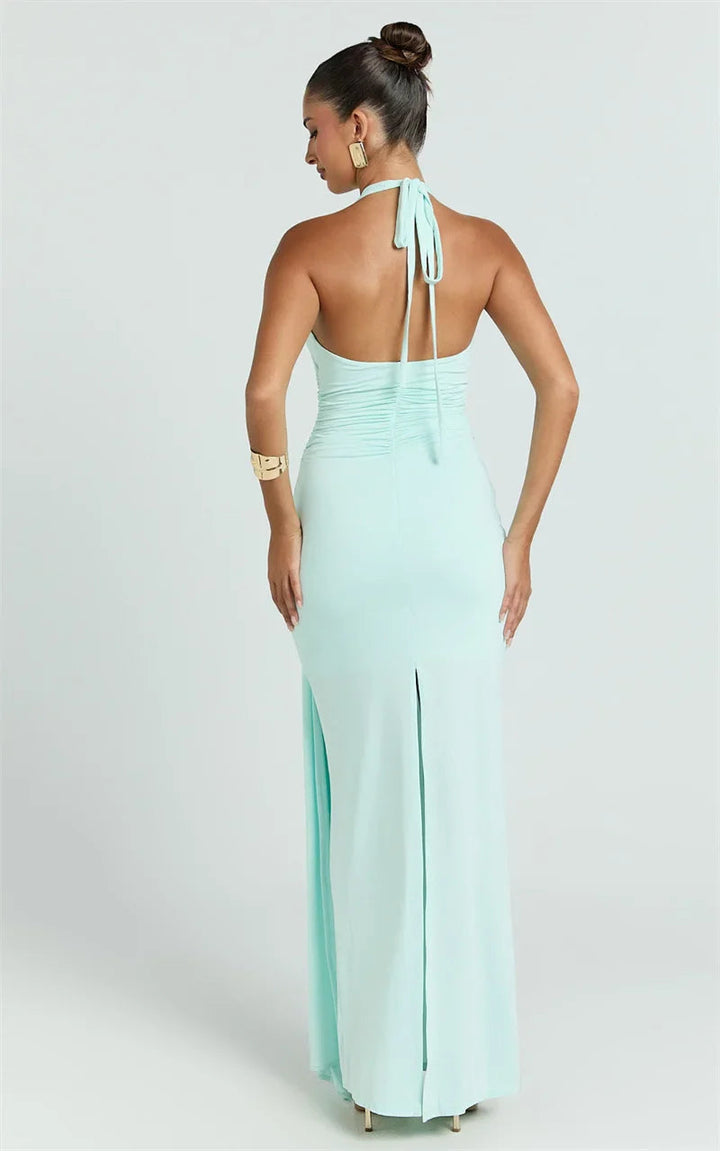 Women’s Maxi Dress with Halter Neck and Ruched Side Detail