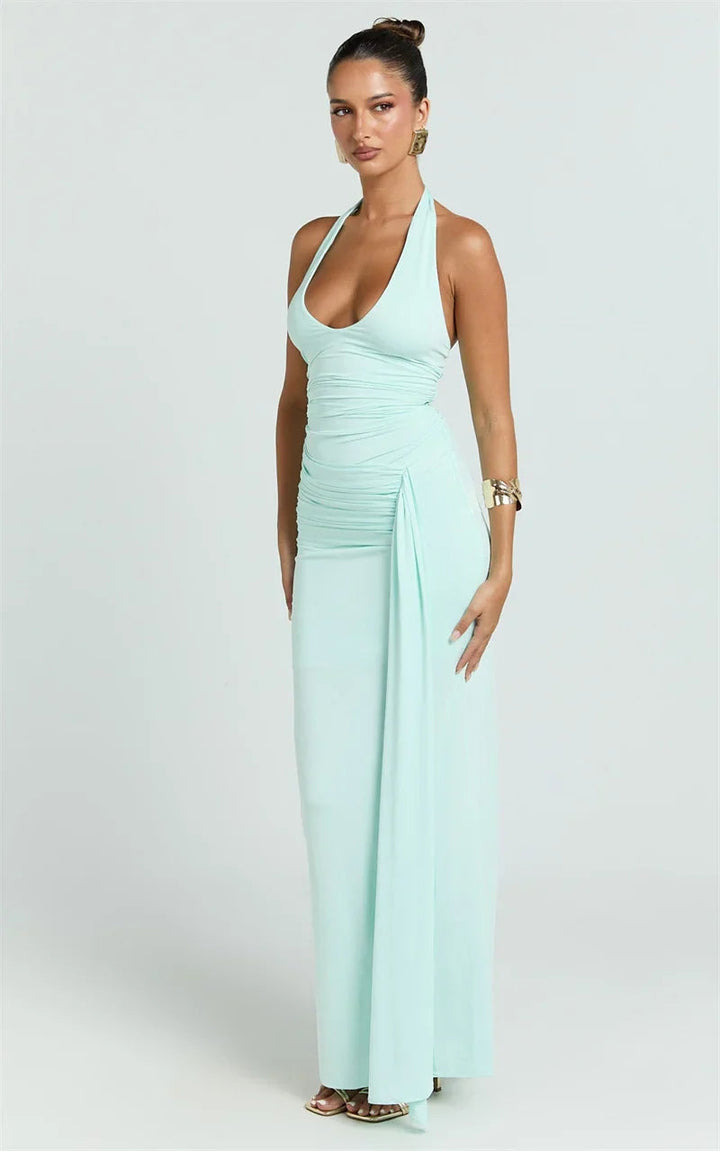 Women’s Maxi Dress with Halter Neck and Ruched Side Detail