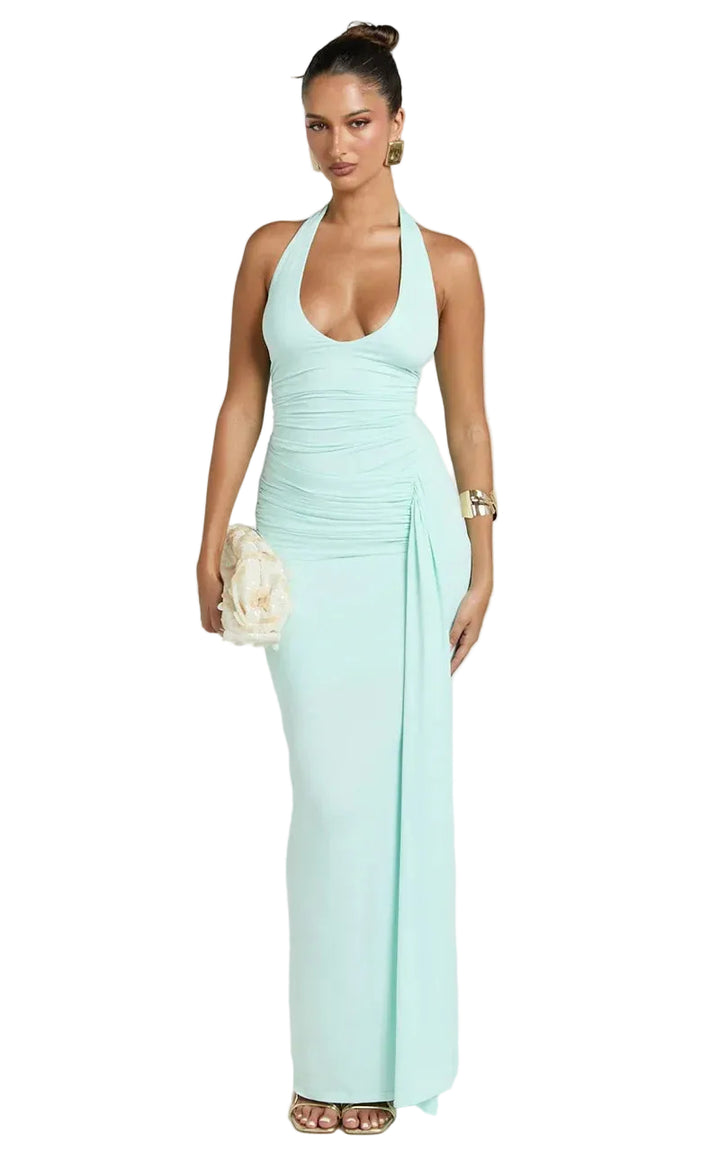 Women’s Maxi Dress with Halter Neck and Ruched Side Detail