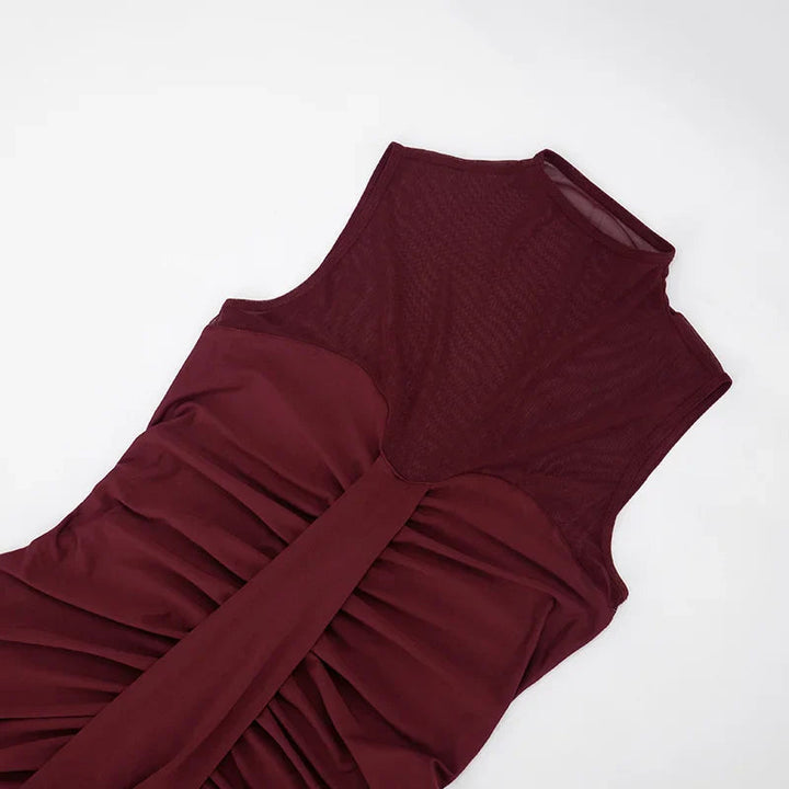 Women’s Maxi Dress with High Neck and Ruched Front Detail