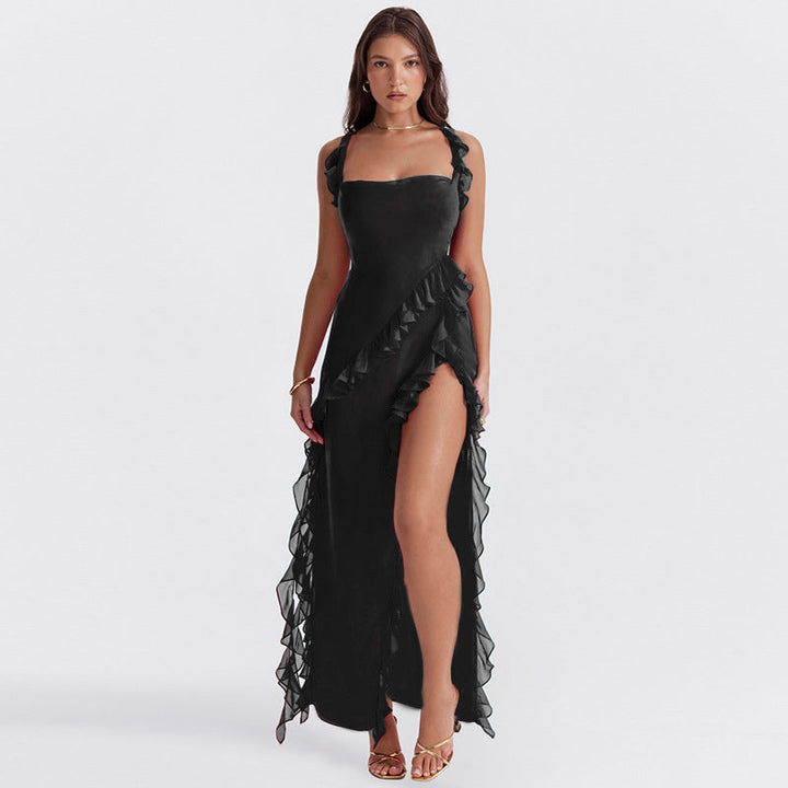 Women’s Maxi Dress with Ruffle Detail and Shoulder Straps